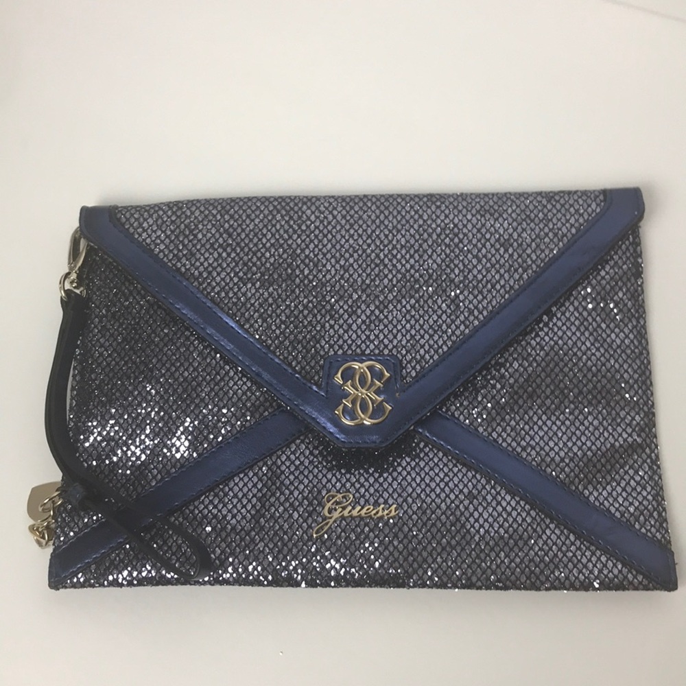 GUESS 7”X10” BLUE SPARKLE ENVELOPE CLUTCH PURSE NW